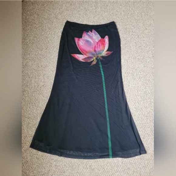 Anthropologie Another Girl Mesh Maxi Black Floral Skirt size L - Picture 3 of 6